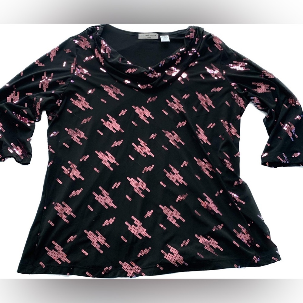 Cowl neck top with sequins 3/4 sleeves size 18